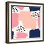 Hand Painted Brush Strokes in Navy Blue, Pastel Pink and Black on Cream Background. Seamless Abstra-Iveta Angelova-Framed Art Print