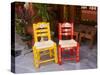 Hand Painted Chairs, San Miguel, Guanajuato State, Mexico-Julie Eggers-Stretched Canvas