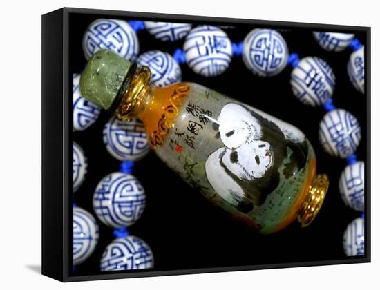 Hand Painted Panda Snuff Bottle, Chinese Bead Necklace, China-Cindy Miller Hopkins-Framed Stretched Canvas