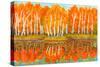 Hand Painted Picture, Watercolours - Autumn Landscape,Red Birch Forest with Reflection in Water And-Irina Afonskaya-Stretched Canvas
