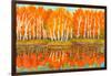 Hand Painted Picture, Watercolours - Autumn Landscape,Red Birch Forest with Reflection in Water And-Irina Afonskaya-Framed Art Print