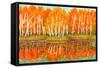 Hand Painted Picture, Watercolours - Autumn Landscape,Red Birch Forest with Reflection in Water And-Irina Afonskaya-Framed Stretched Canvas