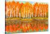 Hand Painted Picture, Watercolours - Autumn Landscape,Red Birch Forest with Reflection in Water And-Irina Afonskaya-Stretched Canvas