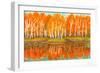 Hand Painted Picture, Watercolours - Autumn Landscape,Red Birch Forest with Reflection in Water And-Irina Afonskaya-Framed Art Print