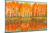 Hand Painted Picture, Watercolours - Autumn Landscape,Red Birch Forest with Reflection in Water And-Irina Afonskaya-Mounted Art Print