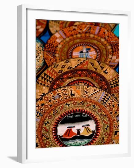Hand Painted Souvenir Plates, Pisac Market, Peru-Cindy Miller Hopkins-Framed Photographic Print