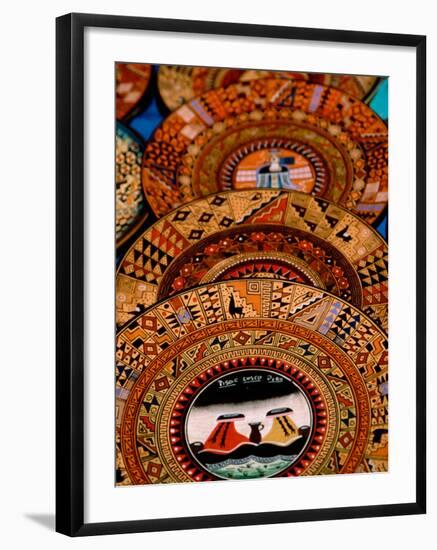 Hand Painted Souvenir Plates, Pisac Market, Peru-Cindy Miller Hopkins-Framed Photographic Print