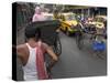 Hand Pulled Rickshaws and Yellow Taxis, Kolkata, West Bengal State, India-Eitan Simanor-Stretched Canvas