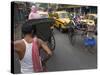 Hand Pulled Rickshaws and Yellow Taxis, Kolkata, West Bengal State, India-Eitan Simanor-Stretched Canvas