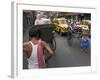 Hand Pulled Rickshaws and Yellow Taxis, Kolkata, West Bengal State, India-Eitan Simanor-Framed Photographic Print