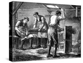 Hand-Scutchers at Work, C1880-null-Stretched Canvas