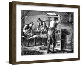 Hand-Scutchers at Work, C1880-null-Framed Giclee Print