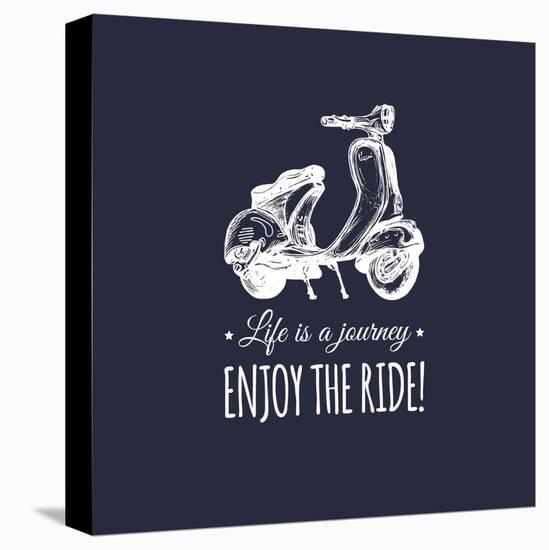 Hand Sketched Scooter Banner with Motivational Quote Life is a Journey, Enjoy the Ride in Speech Bu-Vlada Young-Stretched Canvas