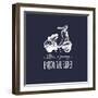 Hand Sketched Scooter Banner with Motivational Quote Life is a Journey, Enjoy the Ride in Speech Bu-Vlada Young-Framed Art Print