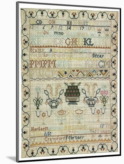 Hand-Stitched Sampler of needlework on Linen, Signed Margaret Crawford, February 15, 1795-null-Mounted Giclee Print