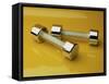 Hand Weights on a Reflective Yellow Surface-null-Framed Stretched Canvas