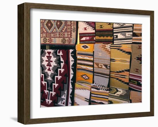 Hand woven blankets made by Native Americans for sale in Old Town Albuquerque, NM.-Jerry Ginsberg-Framed Photographic Print