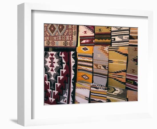 Hand woven blankets made by Native Americans for sale in Old Town Albuquerque, NM.-Jerry Ginsberg-Framed Photographic Print