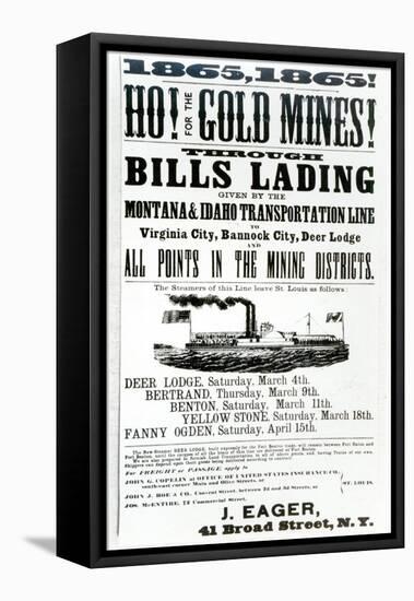 Handbill Advertising Steamer Voyages to the Gold Mines of Idaho, 1865-null-Framed Stretched Canvas