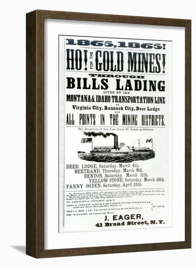 Handbill Advertising Steamer Voyages to the Gold Mines of Idaho, 1865-null-Framed Giclee Print