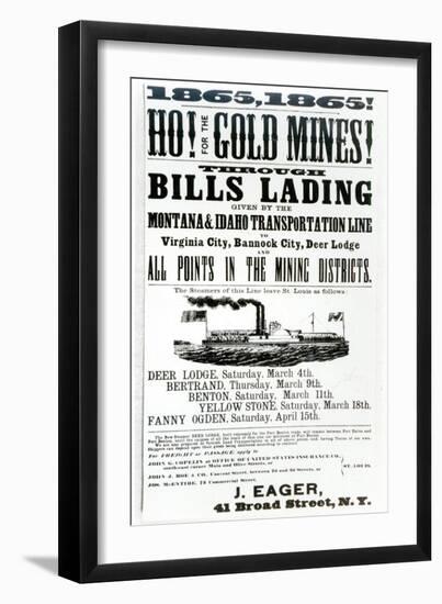 Handbill Advertising Steamer Voyages to the Gold Mines of Idaho, 1865-null-Framed Giclee Print