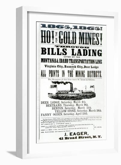 Handbill Advertising Steamer Voyages to the Gold Mines of Idaho, 1865-null-Framed Giclee Print