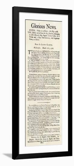 Handbill Announcing Repeal of the Stamp Act, 1766-null-Framed Giclee Print