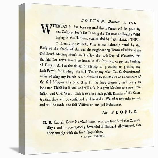 Handbill Warning Boston Patriots against Buying Tea, December 2, 1773-null-Stretched Canvas