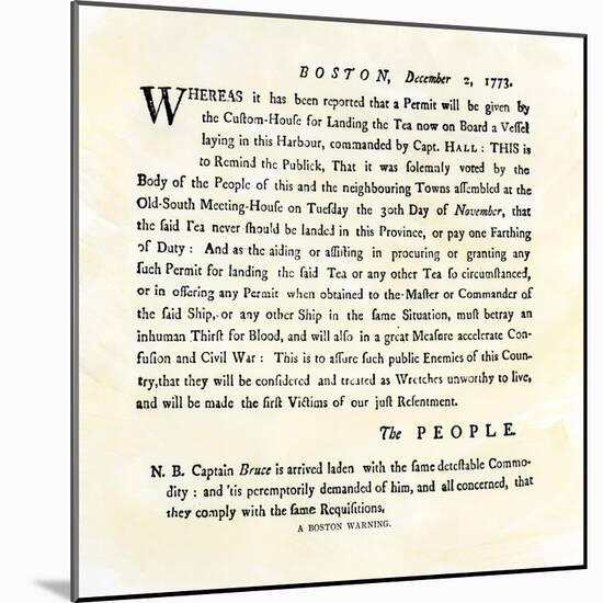 Handbill Warning Boston Patriots against Buying Tea, December 2, 1773-null-Mounted Giclee Print