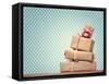 Handmade Gift Boxes over Polka Dots Background-Melpomene-Framed Stretched Canvas