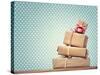 Handmade Gift Boxes over Polka Dots Background-Melpomene-Stretched Canvas