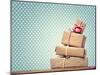 Handmade Gift Boxes over Polka Dots Background-Melpomene-Mounted Photographic Print