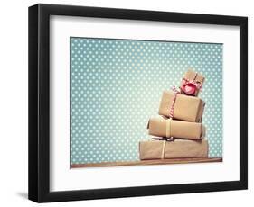 Handmade Gift Boxes over Polka Dots Background-Melpomene-Framed Photographic Print