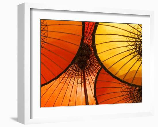 Handmade Oriental Umbrellas, Bagan, Myanmar (Burma)-Peter Adams-Framed Photographic Print