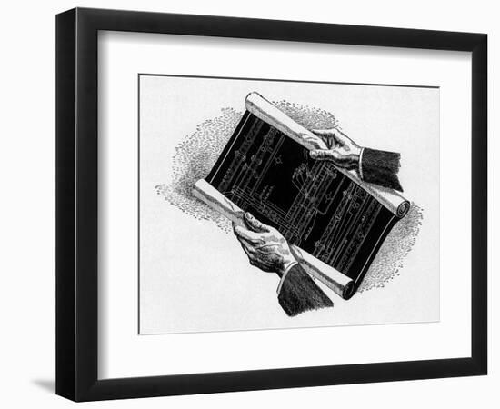 Hands Hold Blueprints, 1946-null-Framed Giclee Print