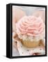 Hands Holding Cupcake with Marzipan Rose-null-Framed Stretched Canvas