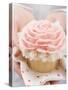 Hands Holding Cupcake with Marzipan Rose-null-Stretched Canvas