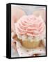 Hands Holding Cupcake with Marzipan Rose-null-Framed Stretched Canvas