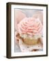 Hands Holding Cupcake with Marzipan Rose-null-Framed Photographic Print