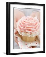 Hands Holding Cupcake with Marzipan Rose-null-Framed Photographic Print