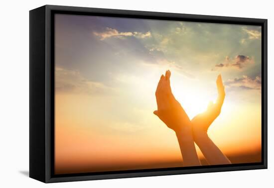 Hands Holding the Sun at Dawn-Masson-Framed Stretched Canvas