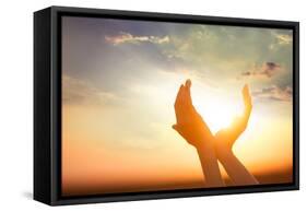 Hands Holding the Sun at Dawn-Masson-Framed Stretched Canvas