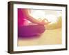 Hands of a Woman Meditating in a Yoga Pose on the Beach Done with an Instagram like Filter-graphicphoto-Framed Photographic Print