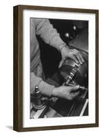 Hands of Lathe Worker-Ansel Adams-Framed Art Print