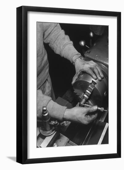 Hands of Lathe Worker-Ansel Adams-Framed Art Print