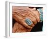 Hands of Navajo Woman Modeling Turquoise Bracelet and Ring Made by Native Americans-Michael Mauney-Framed Photographic Print