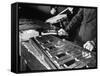 Hands of Percussionists Sam Borodkin Playing the Share Drum and Albert Rich Playing the Xylophone-Margaret Bourke-White-Framed Stretched Canvas