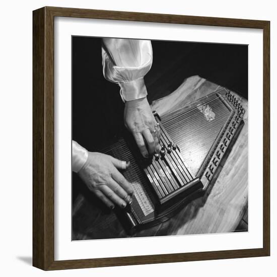 Hands of Sara Carter of the Legendary Carter Family Musicians, Fingering an Autoharp-Eric Schaal-Framed Premium Photographic Print