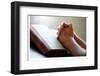 Hands Praying on a Holy Bible-null-Framed Art Print