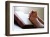 Hands Praying on a Holy Bible-null-Framed Art Print